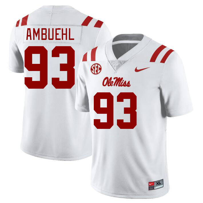 Men #93 Davis Ambuehl Ole Miss Rebels College Football Jerseyes Stitched Sale-White